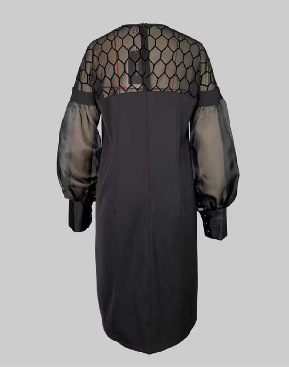 Vestido Loreto y tul con encaje de red transparente, tallas (36-48)