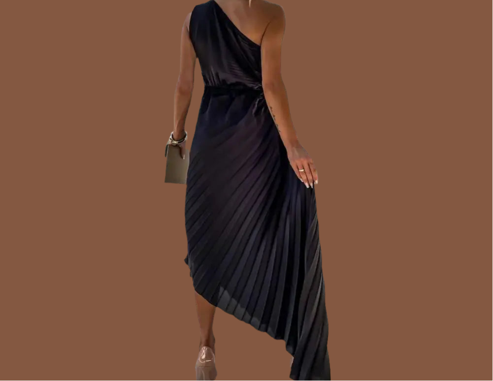 Mintlis pleated chiffon, asymmetrical Sicilia dress, 4 colours, sizes (36-44)