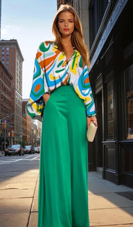 Mintlis mujer, algodón poliester satinado, conjunto camisa y pantalón Cubana, 3 colores tallas (36-50)