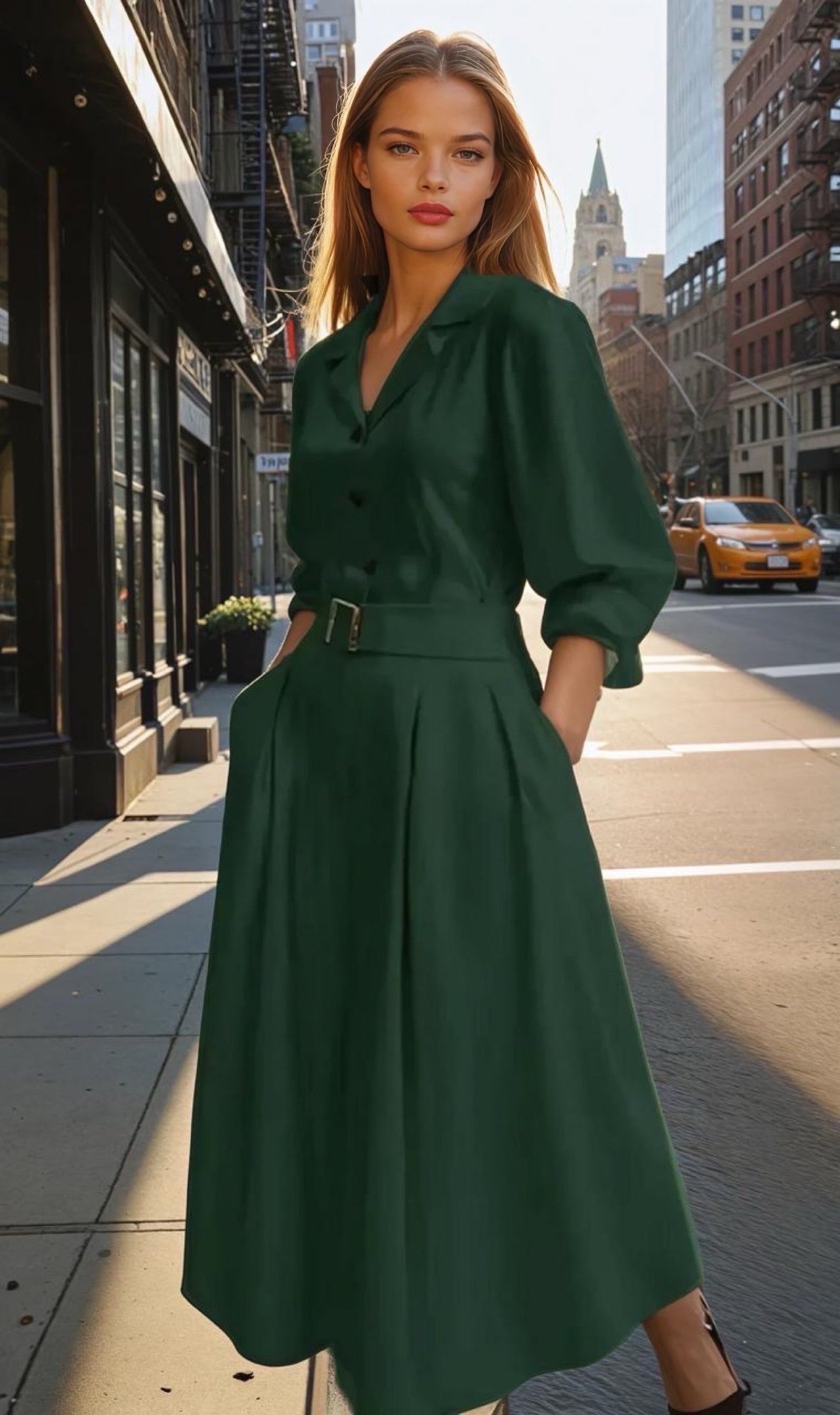 Vestido Holland cinturón incluido en el precio, 3 colores, tallas (36-50)