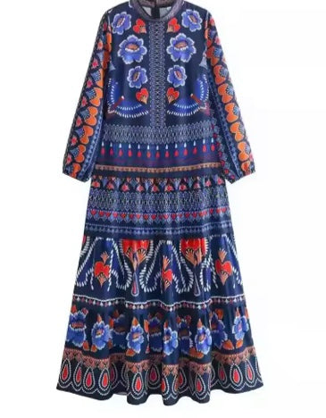 Vestido Geneva largo mangas abombadas, tallas (36-46) made in India