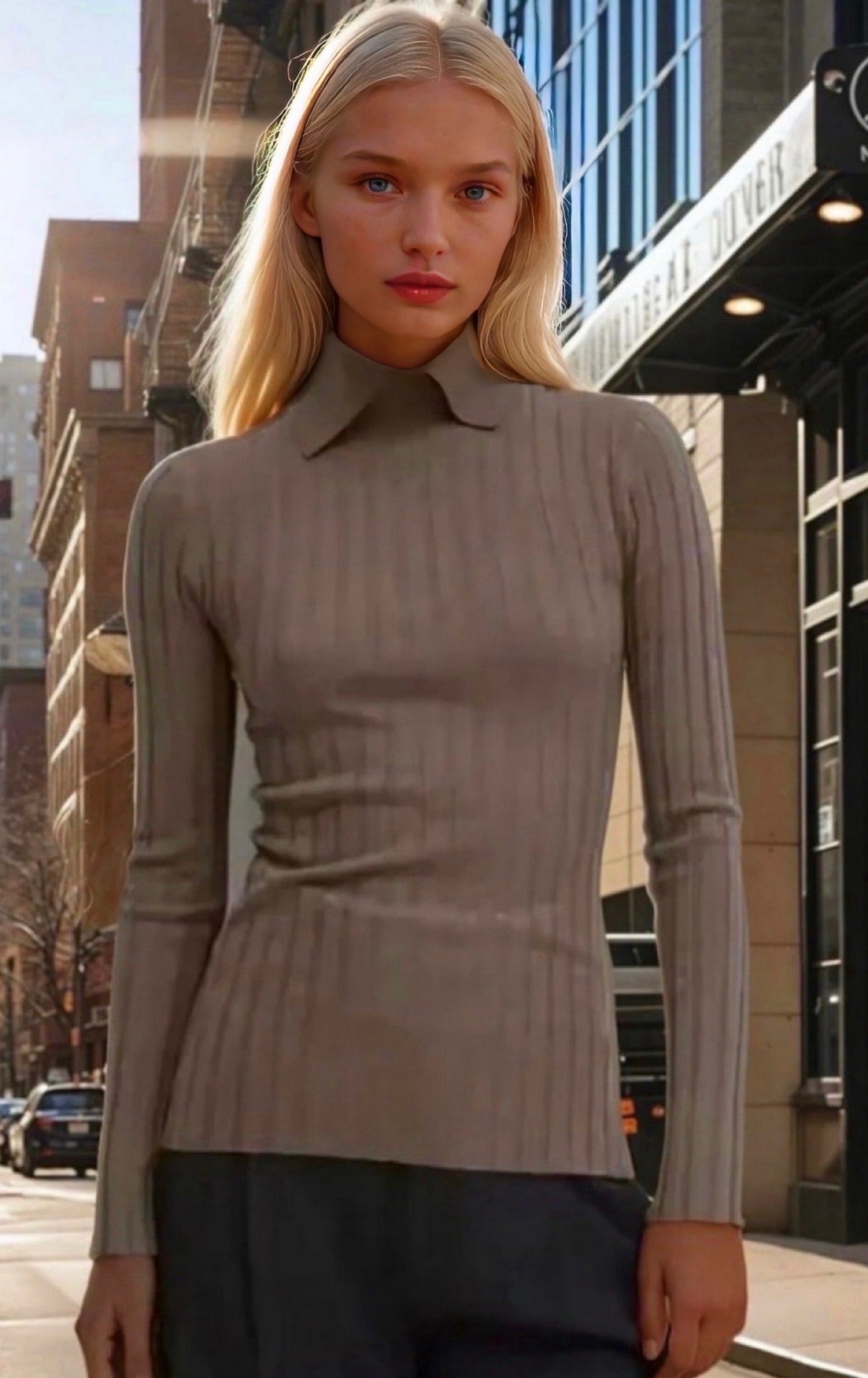 Mintlis mujer, punto de canalé, jersey New York, 7 colores, tallas (36-50)