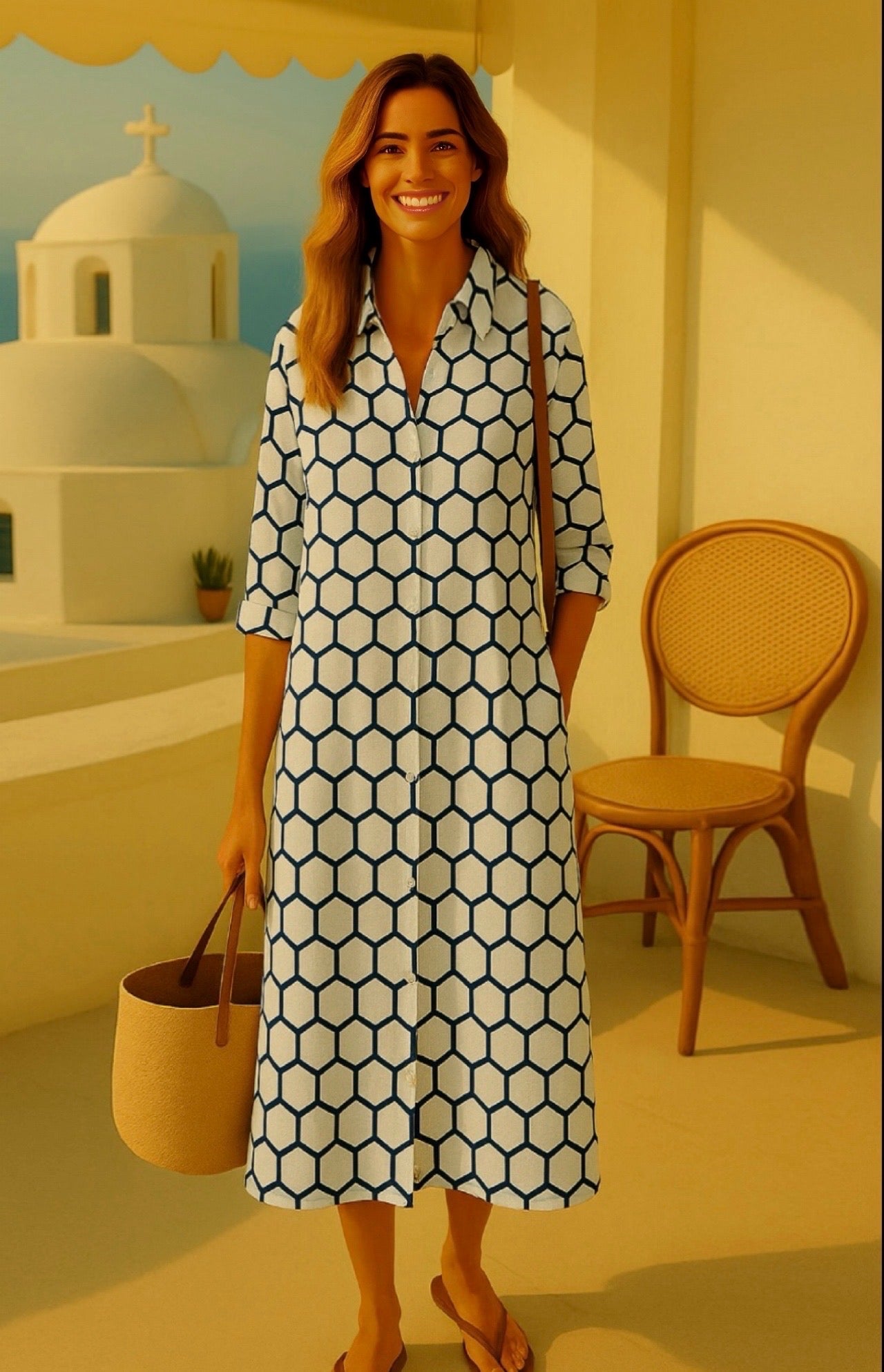 Fatima shirt dress with buttons and pockets, 5 prints, sizes (36-52)