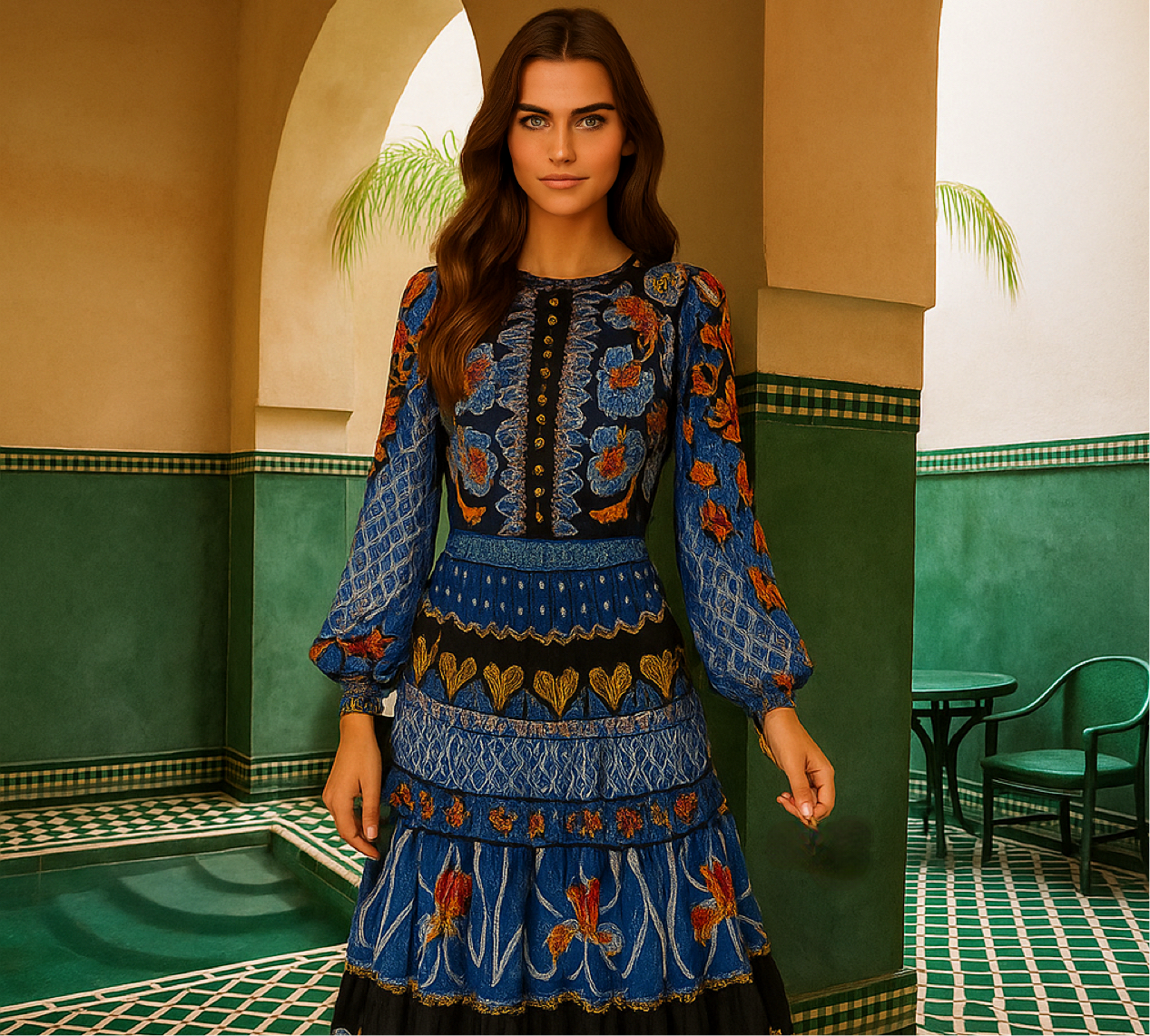 Vestido Geneva largo mangas abombadas, tallas (36-46) made in India