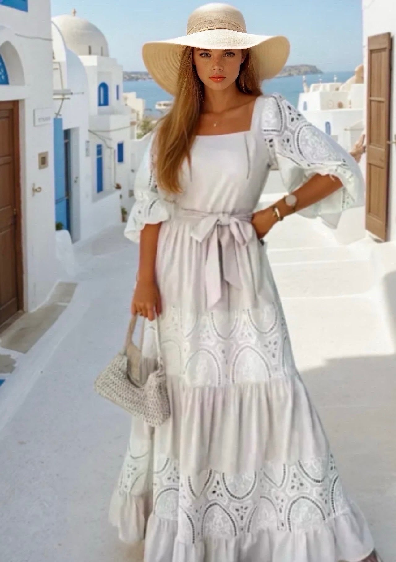 Mintlis mujer, algodón bordado, vestido Ibiza largo, 4 colores, tallas (36-44)