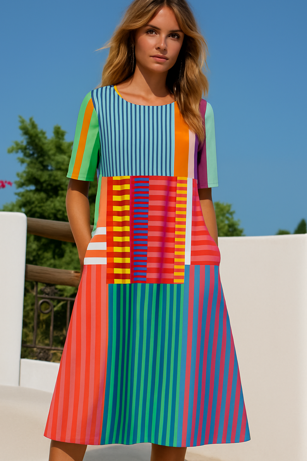 Altea cotton knit dress with viscose pockets, sizes (34-50)