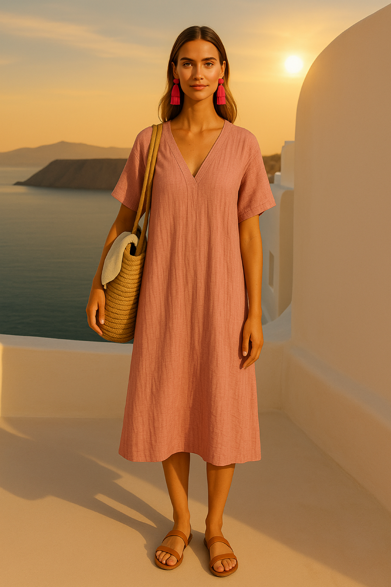 Noemi cotton linen dress, 4 colors, sizes (36-52)