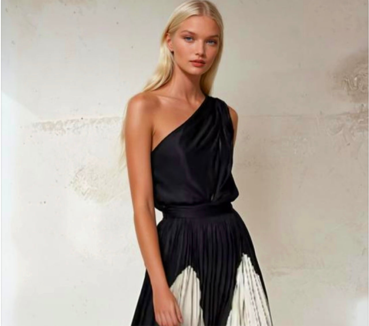 Mintlis mujer, seda vestido Sabrina asimetrico, 3 colores, tallas (36-46) made in Italy