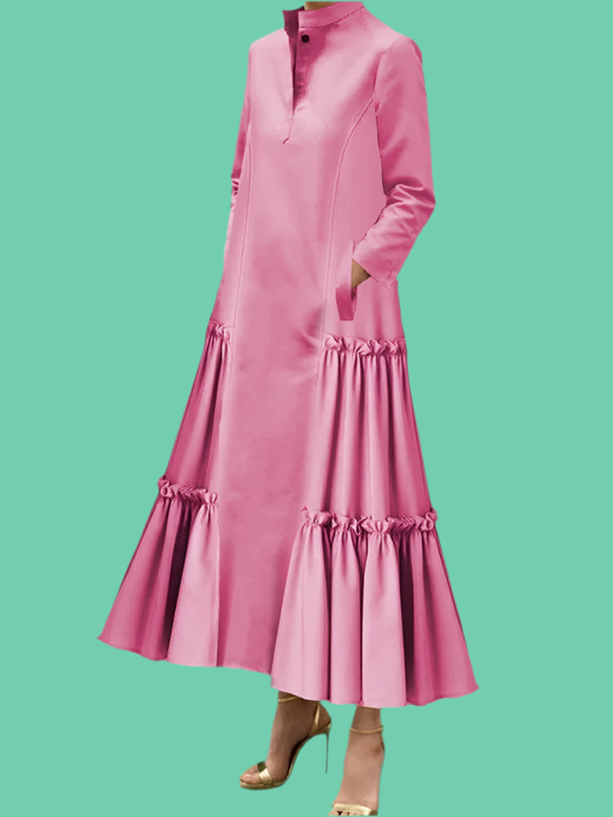 Vestido Lady satinado con boldillos y volantes, 5 tallas (36-44)
