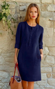 Mintlis mujer, algodón lino licra, 3 colores, vestido Claudin, tallas (36-46)