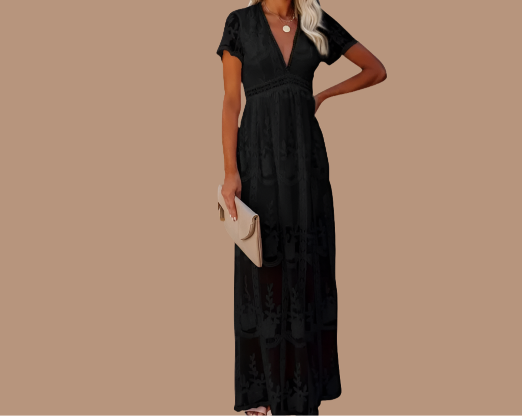 Formentera sheer lace dress with lining, 2 colors, sizes (36-46)