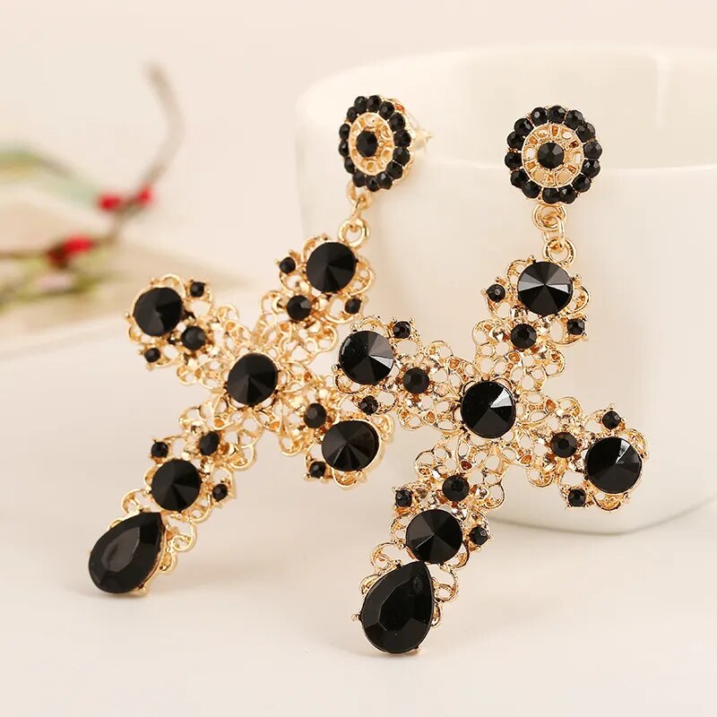 Long cross earrings, 3 colors