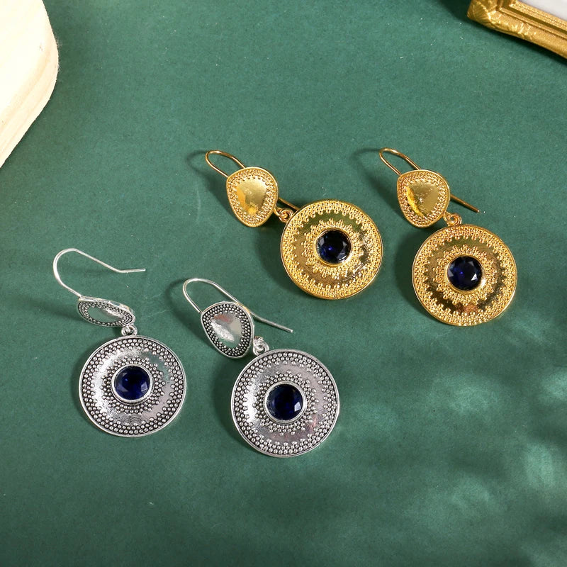 Pendientes Circulares con Cristal Negro Dorados y Plateados