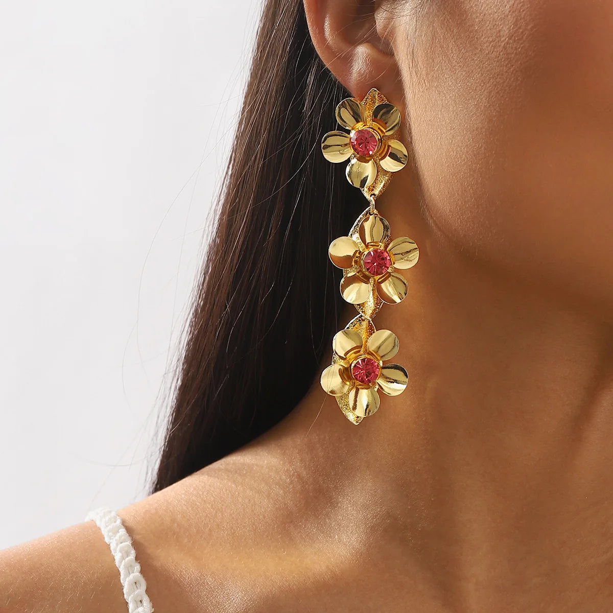 Three Flowers Earrings, 3 colors