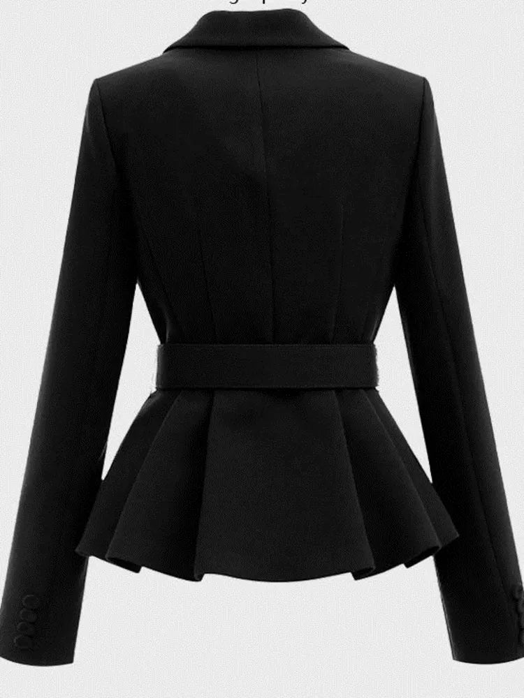 New Women Fashion Temperament Blazer Belt Waist Middle Elegant Commuter Professional Office Elegant Chic Blazer Clothing