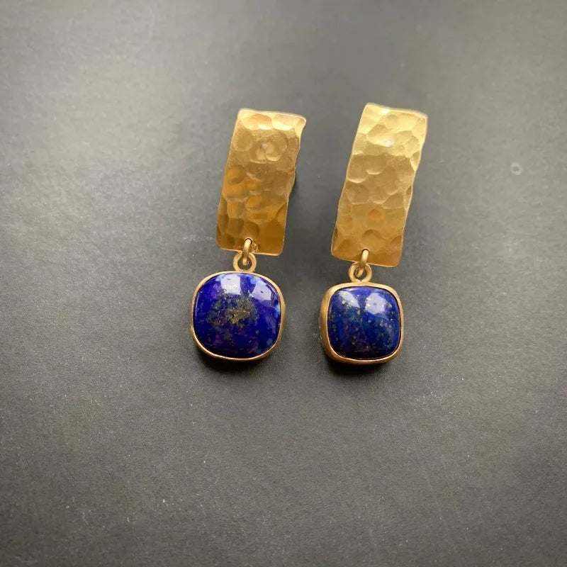 Pendientes de Vela Dorados con Piedra Azul