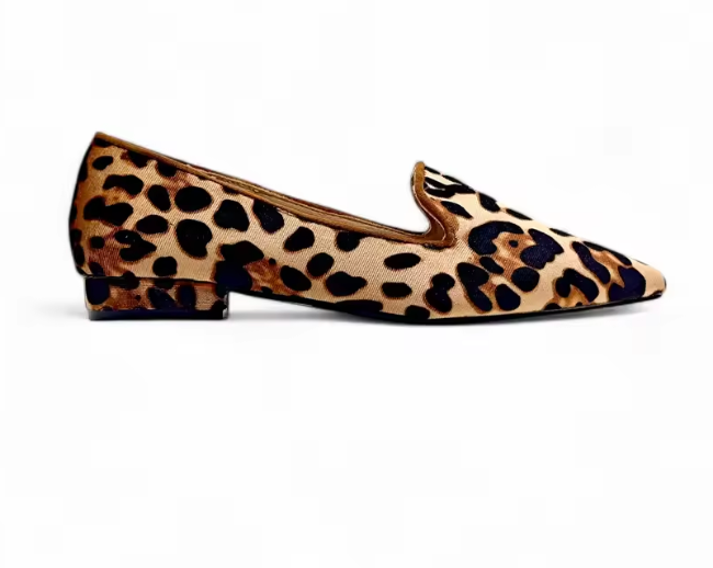 Leopard leather ballerina flat, size 36-41. Made in Spain.