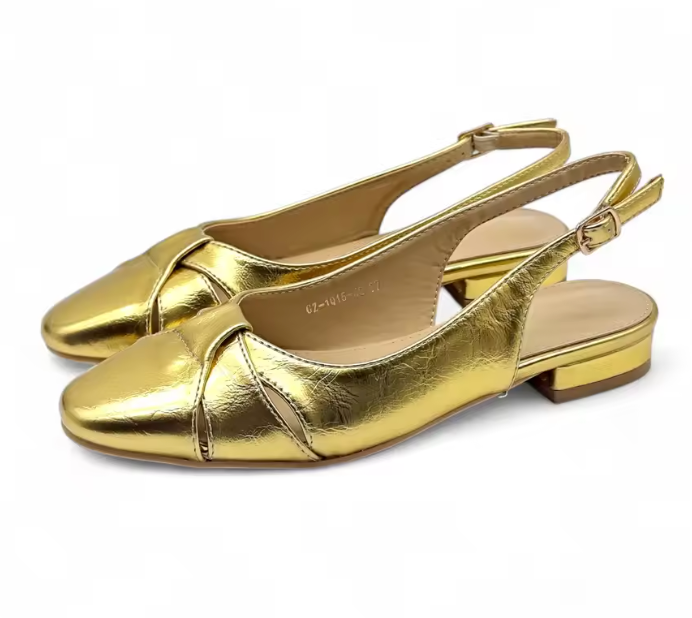Metallic leather ballerina flats, 4 colors, sizes 36-41. Made in Spain.