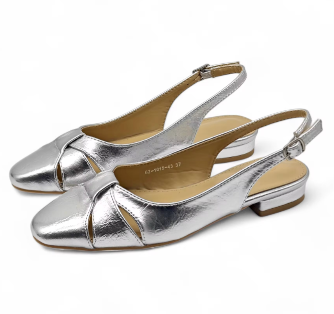 Metallic leather ballerina flats, 4 colors, sizes 36-41. Made in Spain.