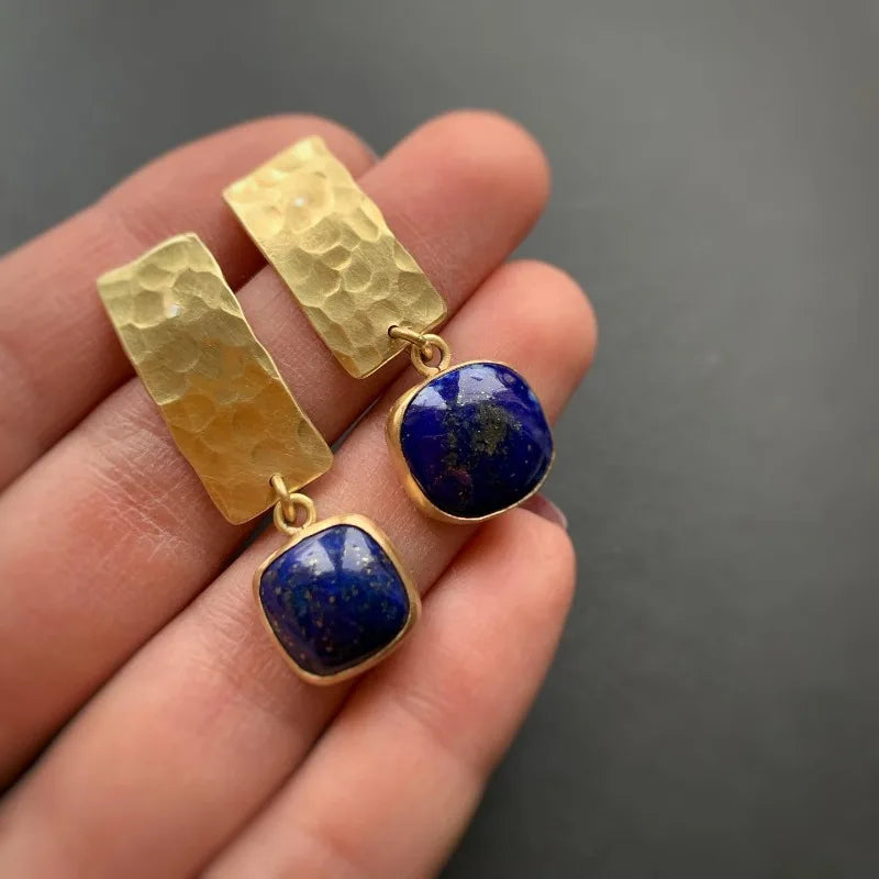 Pendientes de Vela Dorados con Piedra Azul