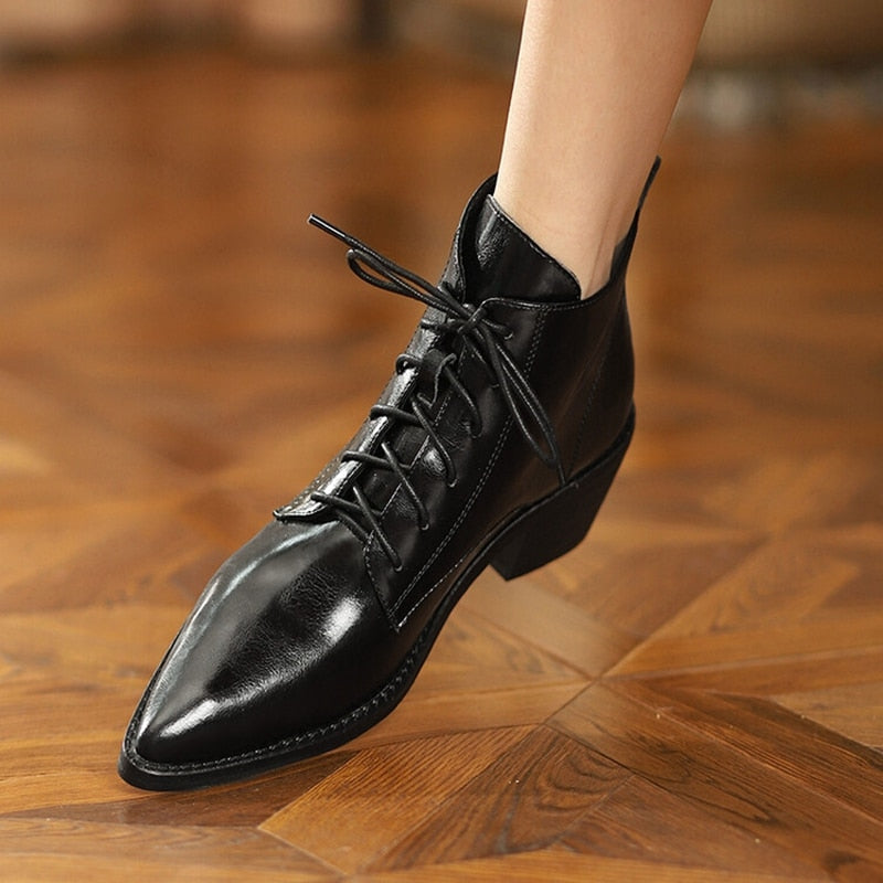 Botines Alexia de piel con cordones, 2 colores, HECHOS A MANO