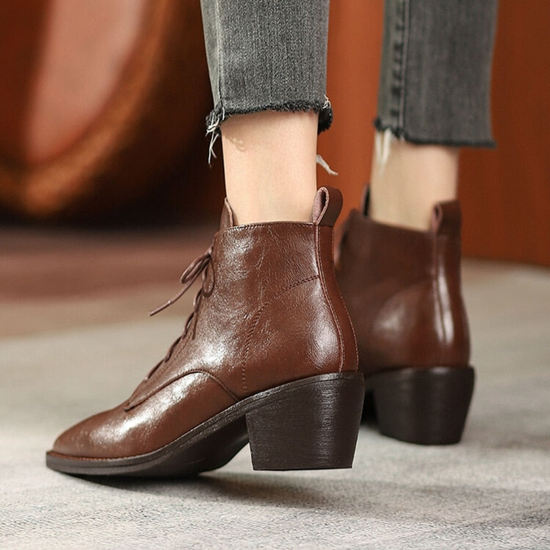 Botines Alexia de piel con cordones, 2 colores, HECHOS A MANO