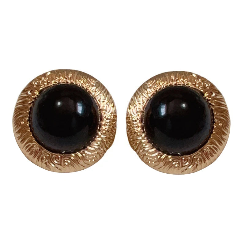Pendientes Dorados Piedra Roja Y Negra