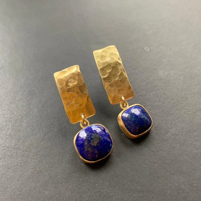Pendientes de Vela Dorados con Piedra Azul