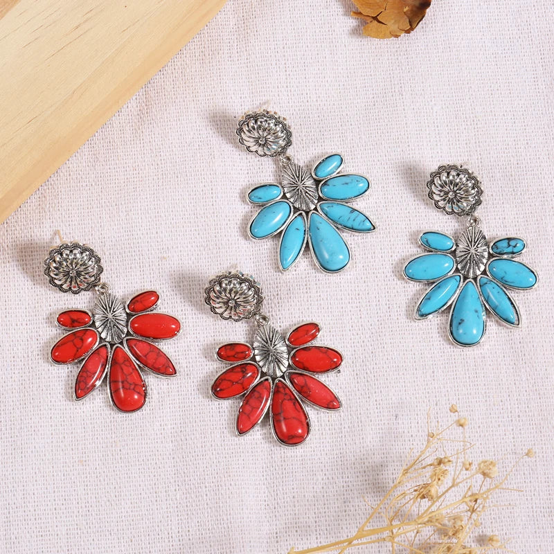 Red and Blue Flower Earrings