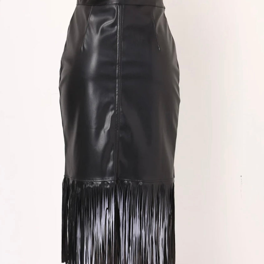 Falda New York flecos Midi negra, 4 tallas