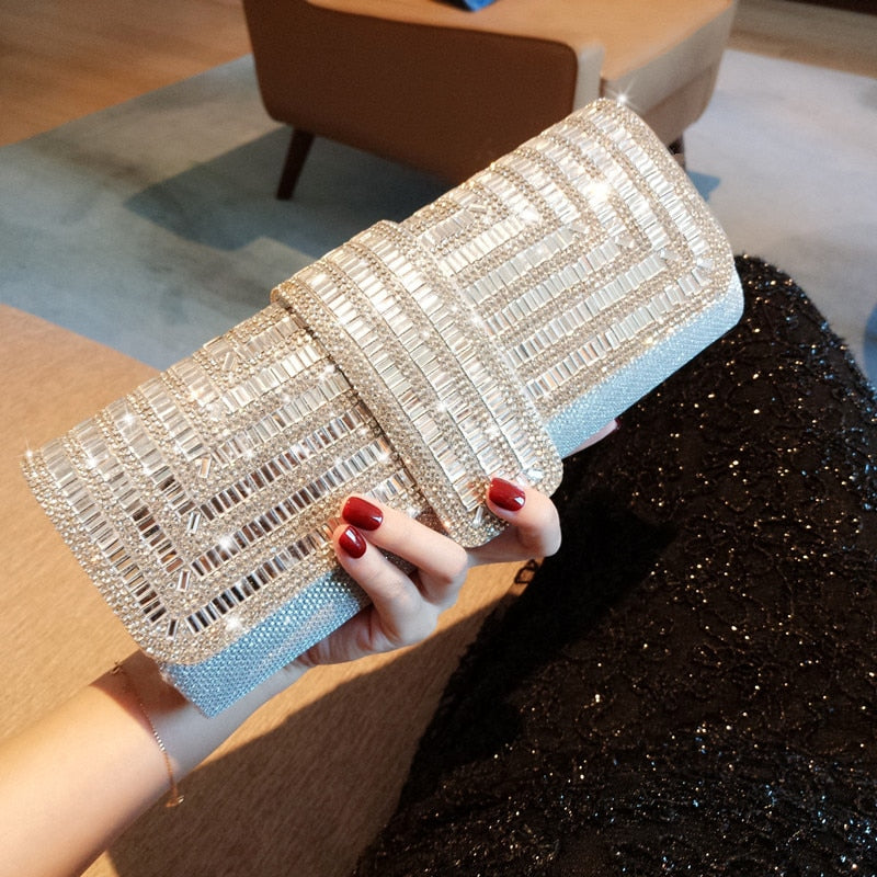 Pochette Caroline strass avec chaîne, 2 couleurs