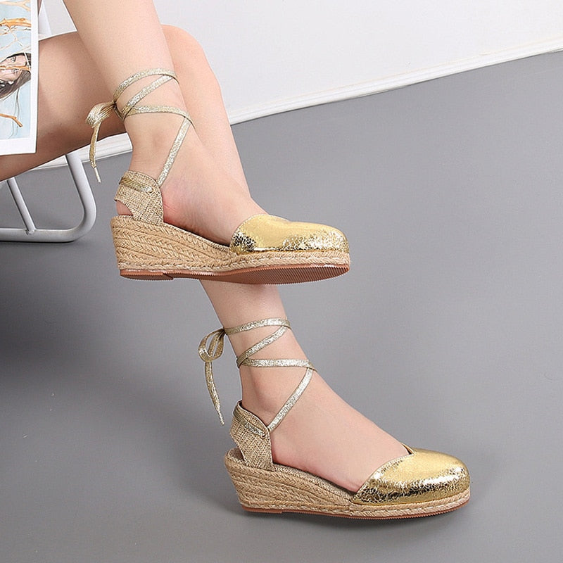 Sandalias cuña Fiesta rafia, 3 colores