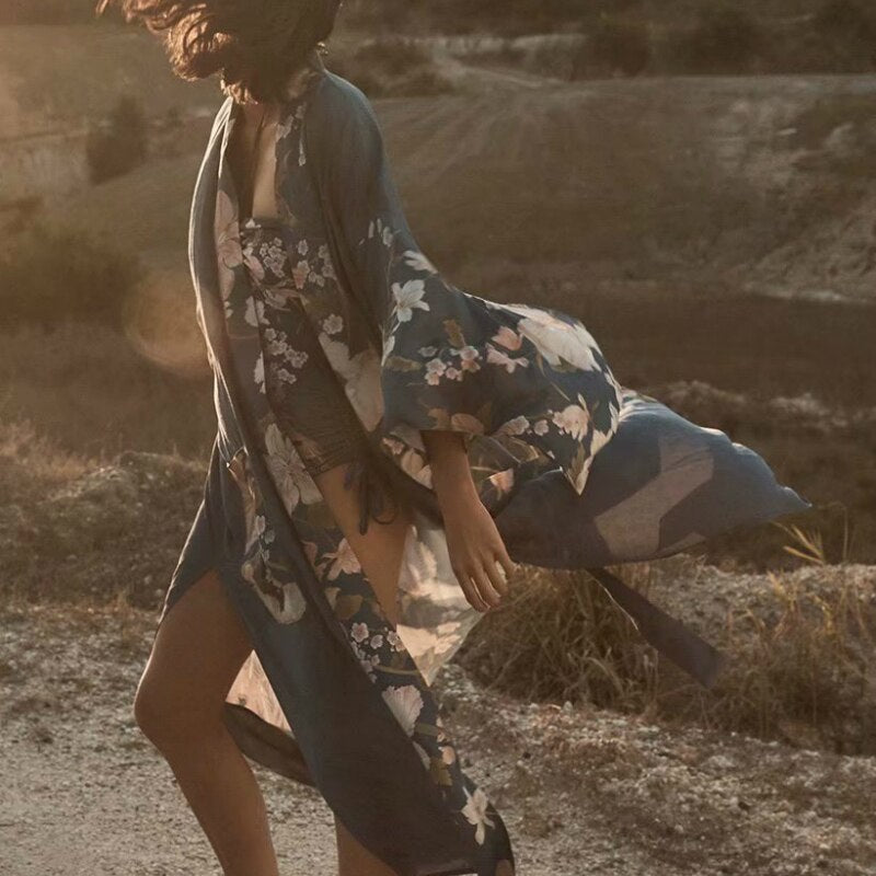 Kimono Cris largo con fajín, 3 tallas