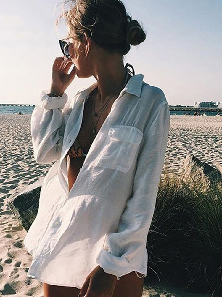 Camisa sarong playa Bohemian bolsillos, 5 colores, talla única
