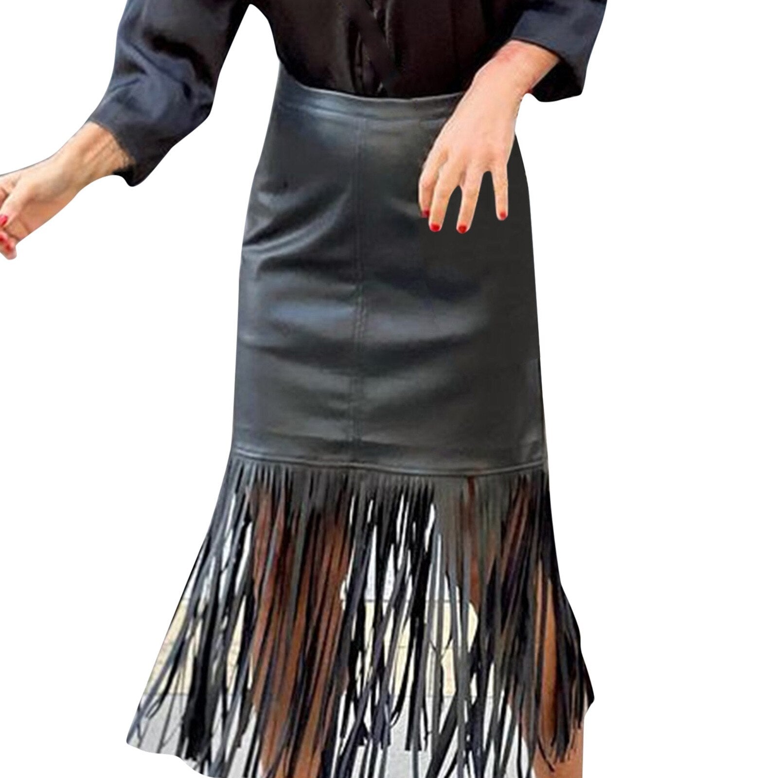 Falda New York flecos Midi negra, 4 tallas