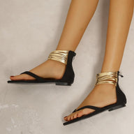 Sandalias Rosalia planas, tiras doradas, 2 colores