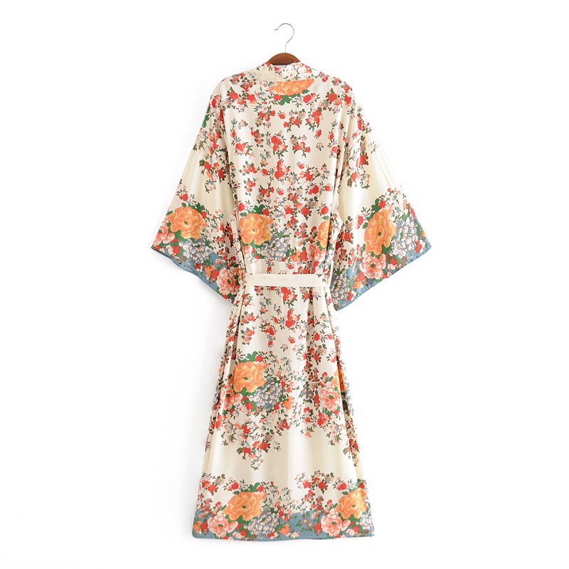 Kimono Gracia largo con fajín, 4 tallas