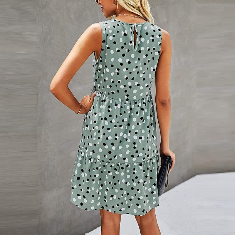 El Rocio polka dot loose ruffle short dress, 3 colors, 4 sizes