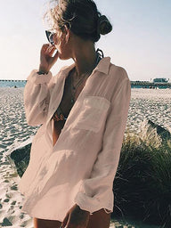 Camisa sarong playa Bohemian bolsillos, 5 colores, talla única