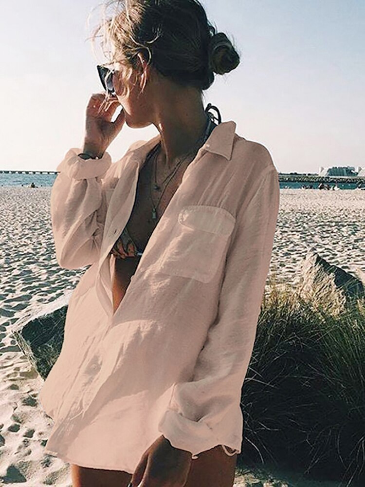 Camisa sarong playa Bohemian bolsillos, 5 colores, talla única