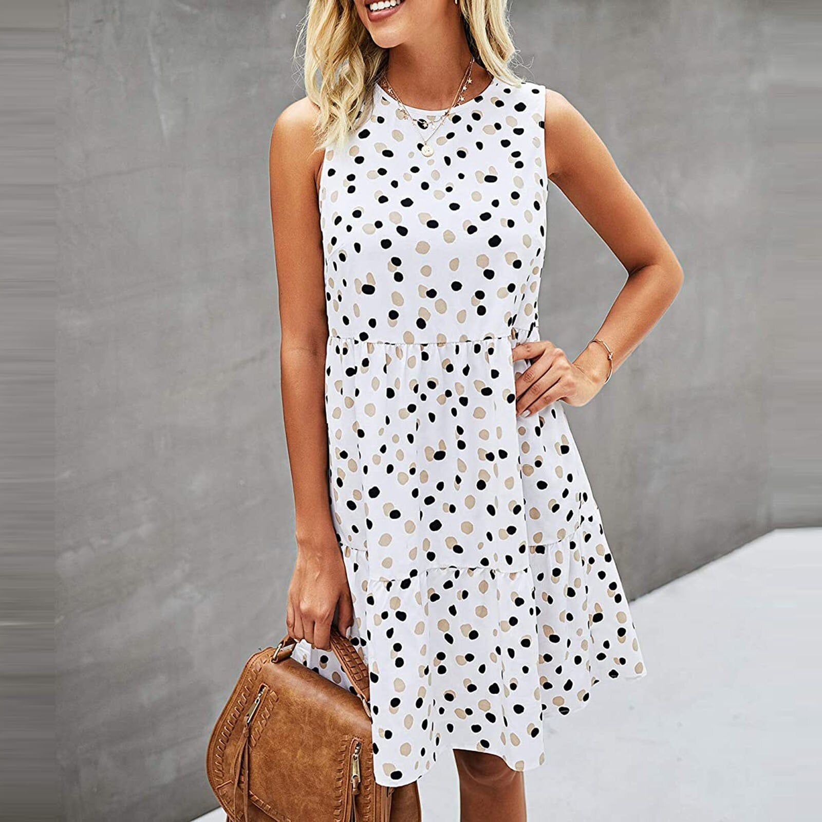 El Rocio polka dot loose ruffle short dress, 3 colors, 4 sizes