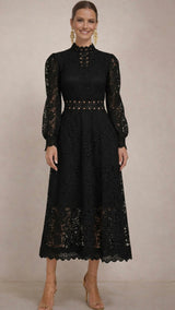 Bella dress in lace and embroidery with lining, 4 colors, sizes (36-48) (video)