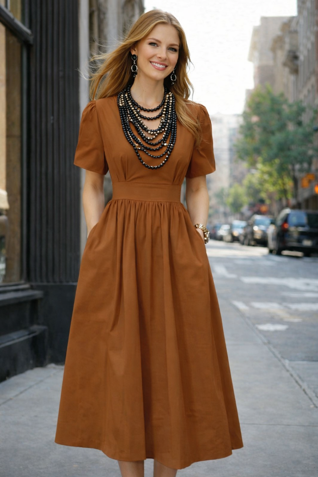 Vestido Cherry de algodón con bolsillos tallas (36-50)