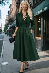 Madonna cotton dress with elasticated back waist, 3 solid colors, sizes (36-52)