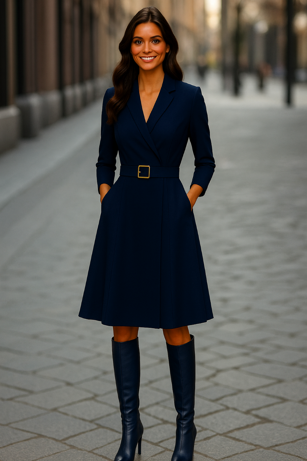 Kattie long-sleeved cotton crepe dress, 3 colors, sizes (36-48)