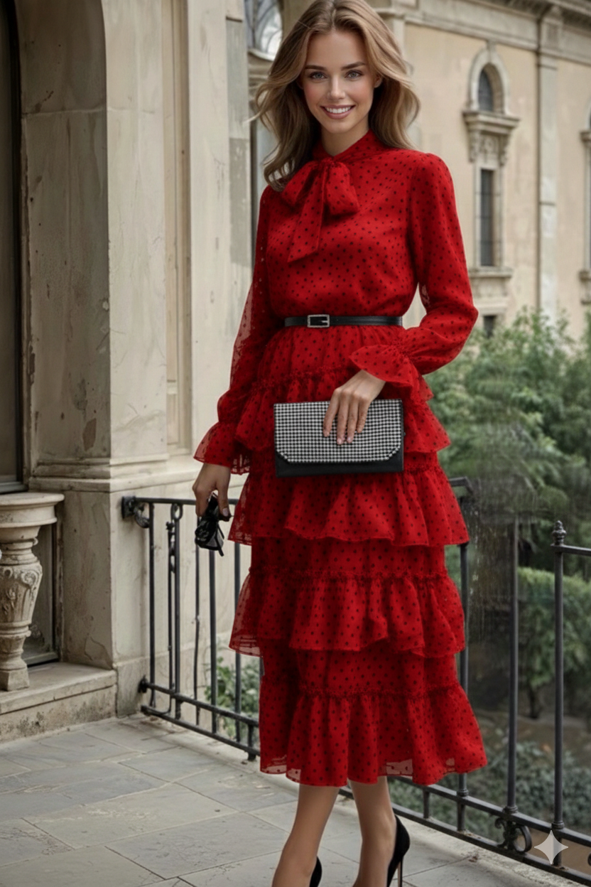 Vestido Ronda de gasa y cinturones incluidos poliester forro Ronda, 6 colores, tallas (36-48)