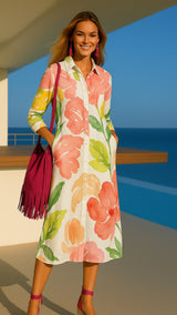 Fatima shirt dress with buttons and pockets, 5 prints, sizes (36-52)