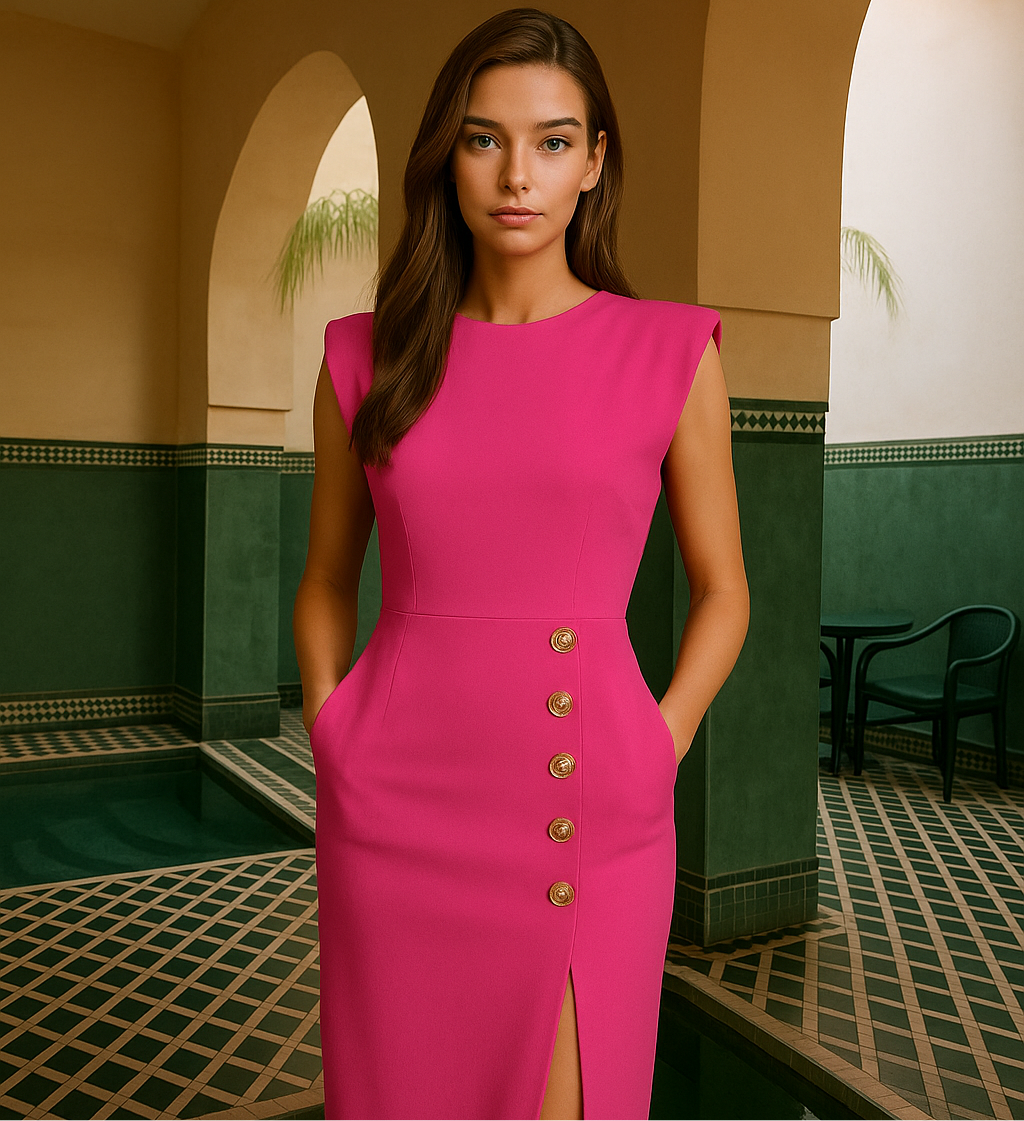 Vestido Hortensia largo de crepe algodón licra, 4 colores, tallas (36-48)
