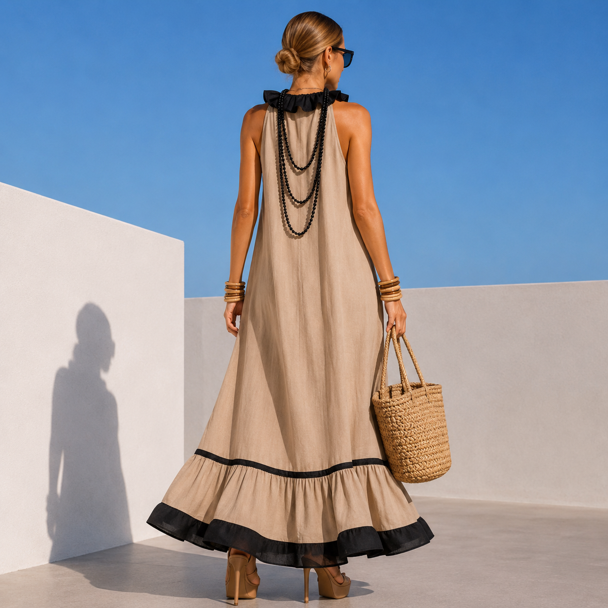 Dominica Midi dress in lace and embroidery, 2 colors, size (36-48) (video)