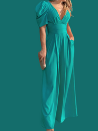 Casablanca stretch jumpsuit with pockets and sash included in cotton, polyester, lycra, 7 sizes from 36 to 48, 6 colors